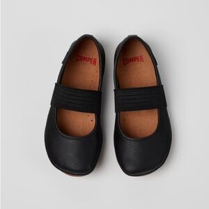 Camper Black Leather Ballerina for Kids
